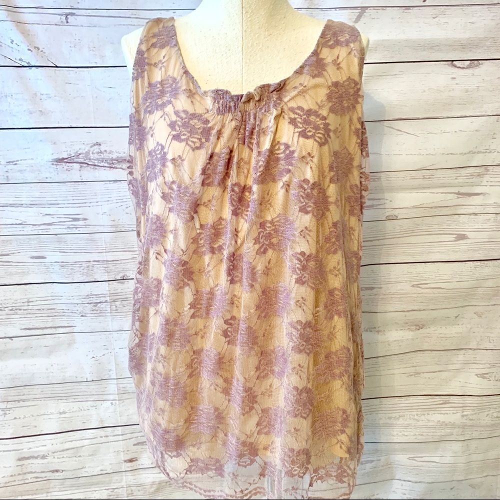 CAbi lavender Lace overlay Cami Top